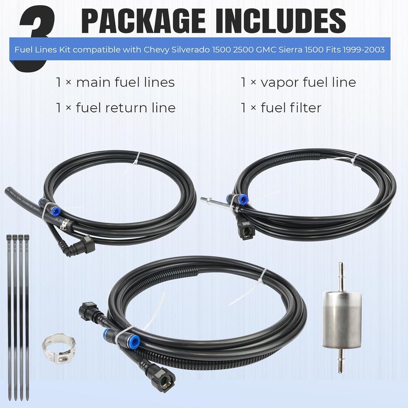 Dexepe Fuel Lines Kit compatible with Chevy Silverado 1500 2500 GMC Sierra 1500 1999-2003 4.8L 5.3L 6L 8.1L Pickup Trucks replace FL-FG0053 FG0053 NFR0003 Nylon Fuel Lines Repair Kit - Image 3
